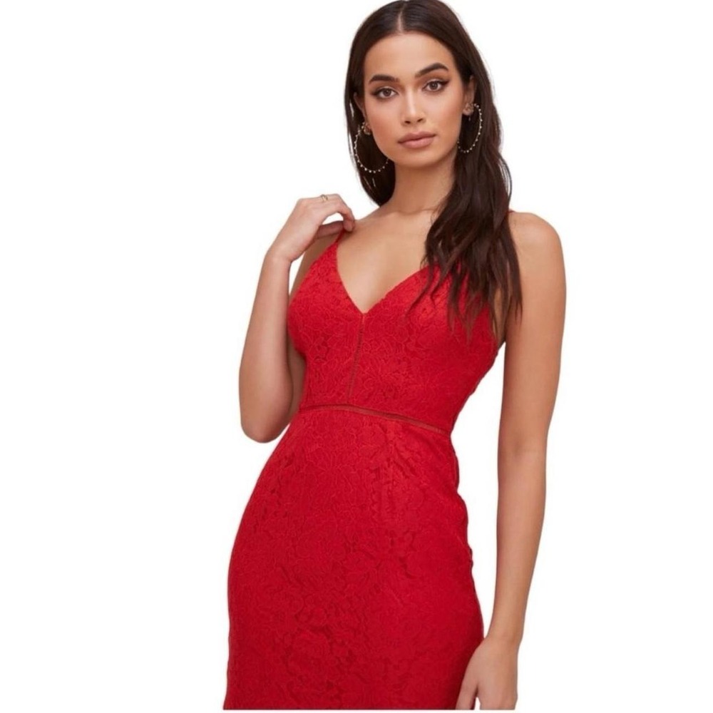 Sexy Lace V-Neck Lattice Red Midi Dress – Perfect for‎ HOCO✨